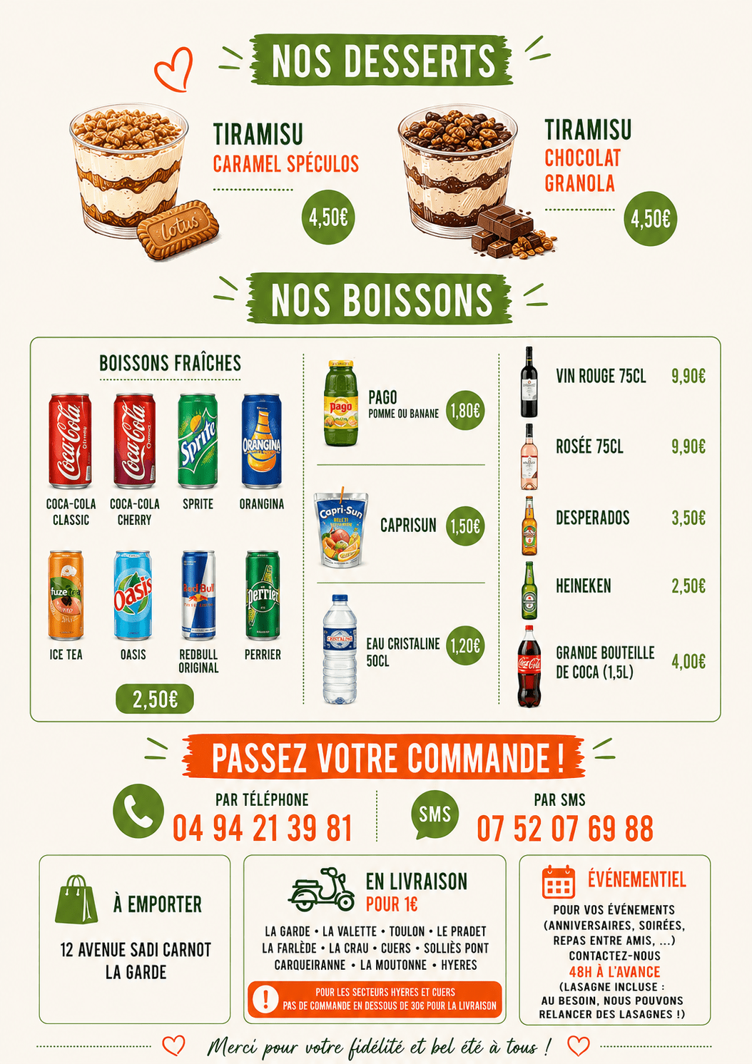 lasagnerie desserts et boissons été 2026